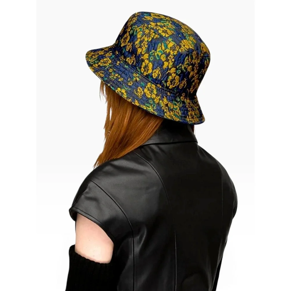 Kangol Floral Jacquard Reversible Bucket Hat Navy Gold Teal K5396 Large NWOT